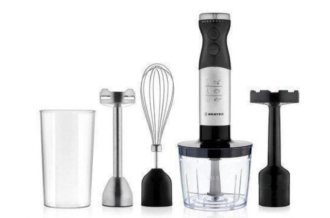 Блендер BRAYER 1244BR нерж. 800 Вт, погруж., нерж.лез., венчик, стак. 700 мл