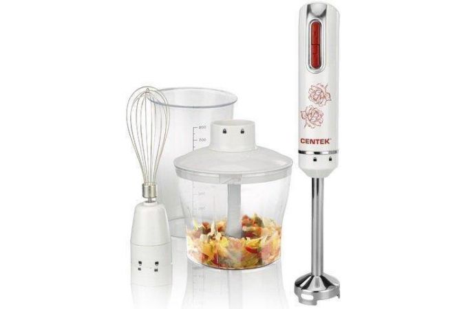 Блендер CENTEK CT-1339 белый 800Вт, нож из нерж. стали, изм., венчик, стакан