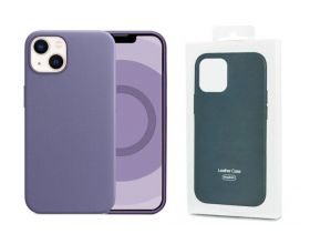Чехол для iPhone 12 (6,1) MagSafe кожаный с анимацией в цвет чехла на экране (лиловый)