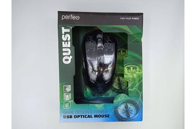 Мышь игровая проводная Perfeo "QUEST", 6 кн, USB подсветка 6 цвет PF_5021 (черный) (УЦЕНКА! МЯТАЯ УПАКОВКА)