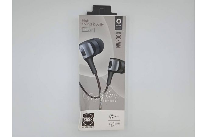 Наушники вакуумные проводные BASS by EARPHONE NW-003 Jack 3,5 кабель 1,2 м. (черный) (УЦЕНКА! МЯТАЯ УПАКОВКА)