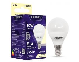 Лампа светодиодная 10Вт G45 3000К Е14 176-264В TOKOV ELECTRIC TKE-G45-E14-10-3K