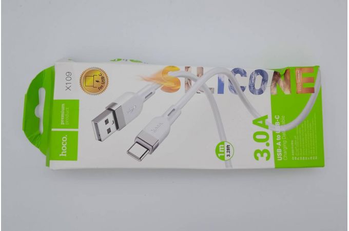 Кабель USB - USB Type-C HOCO X109 Energy silicone (белый) 1м силиконовый (УЦЕНКА! МЯТАЯ УПАКОВКА)