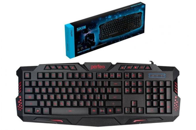 Клавиатура игровая проводная Perfeo "SKIN" Multimedia, подсветка USB PF_B4893 (черный)