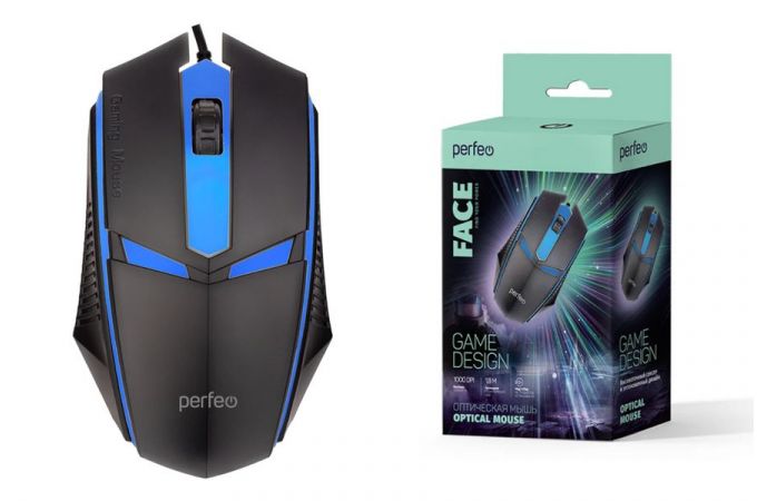Мышь игровая проводная Perfeo "FACE", 3 кн, USB 7 цв. подсветка, 1000 DPI PF_A4797 (черный)