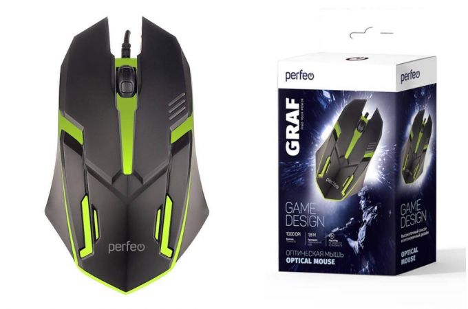 Мышь игровая проводная Perfeo "GRAF", 3 кн, USB 7 цв. подсветка, 1000 DPI PF_A4798 (черный)