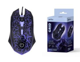 Мышь игровая проводная Perfeo "GRID", 4 кн, USB 7 цв. подсветка, 800-1600 DPI PF_A4800 (черный)