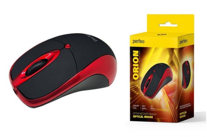 Мышь проводная Perfeo "ORION", 3 кн, DPI 1000, USB PF_A4794 (черно-красный)