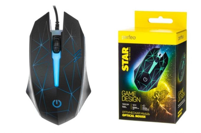 Мышь игровая проводная Perfeo "STAR", 3 кн, USB 7 цв. подсветка, 1000 DPI PF_A4799 (черный)