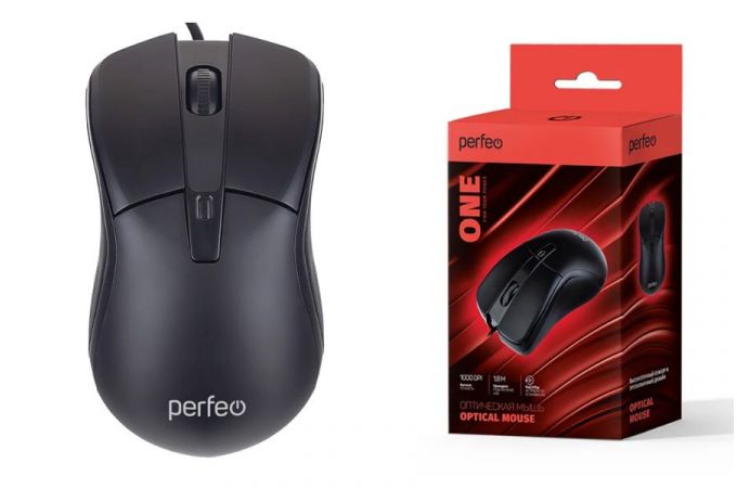 Мышь проводная Perfeo "ONE", 3 кн, DPI 1000, USB PF_B4894 (черный)