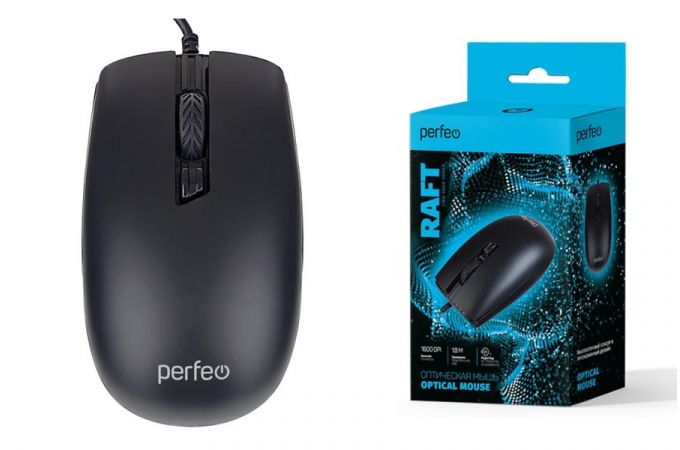 Мышь проводная Perfeo "RAFT", 3 кн, DPI 1000, USB PF_B4897 (черный)