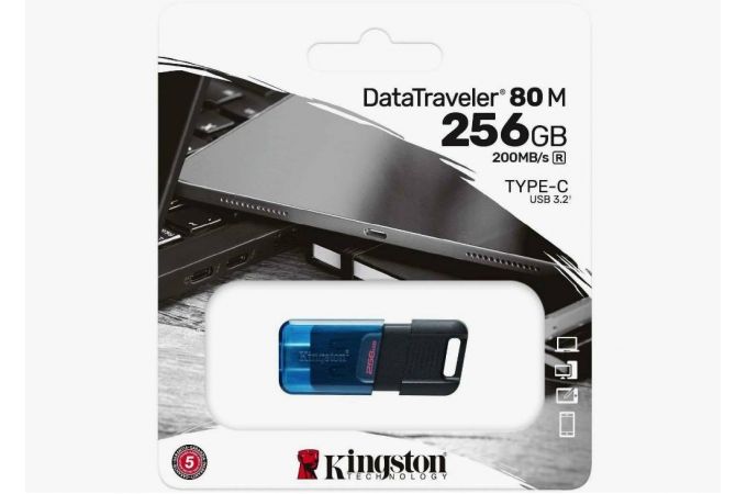 Флешка USB 3.2 Kingston DataTraveler  80 M DT80M/ 256 Gb Type-C выдвижной / R200Mb/s