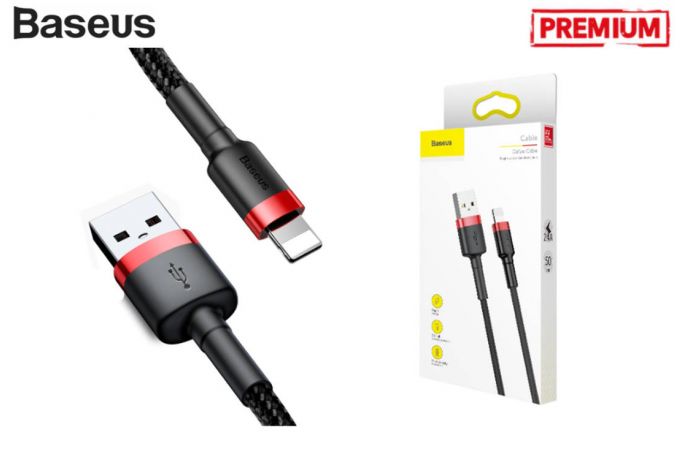 Кабель USB - Lightning BASEUS Cafule, 2.4А (красный+черный) 0,5м