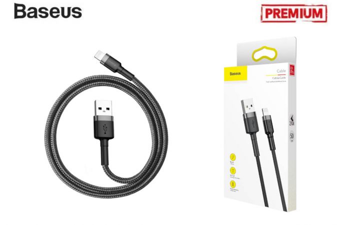 Кабель USB BASEUS Cafule, USB - Lightning, 2.4А, 0,5 м, серый+черный