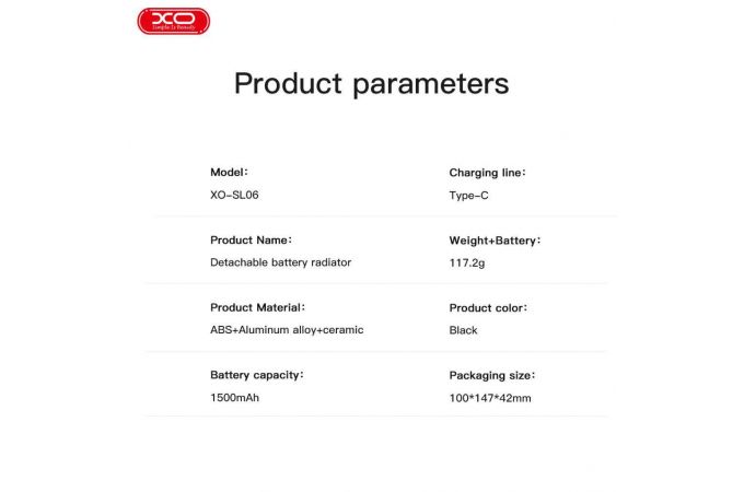 Игровой кулер XO SL06 Portable Rechargeable Battery Model Digital Intelligent Semiconductor Heat Sink  (External Back Coin Battery 1500mAh) Black