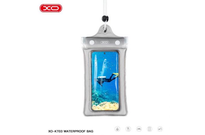 Чехол водонепроницаемый защитный пляжный XO KT03 cell phone PVC waterproof bag window three zipper + lanyard (for phones up to 7 inch) white