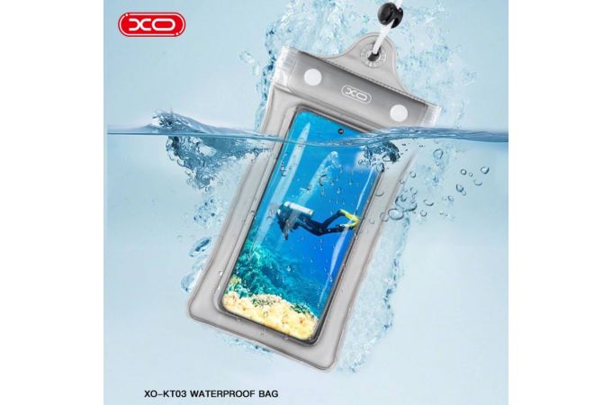 Чехол водонепроницаемый защитный пляжный XO KT03 cell phone PVC waterproof bag window three zipper + lanyard (for phones up to 7 inch) white