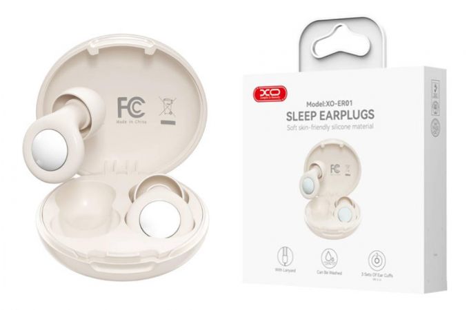 Наушники вакуумные беспроводные XO ER01 Sleep Noise-Isolating Earplugs  (4 pairs of bowl-shaped ear caps + 1 lanyard) White