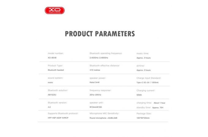 Bluetooth гарнитура XO BE48 Xingwang Single Side (with one crystal hanging ear) white