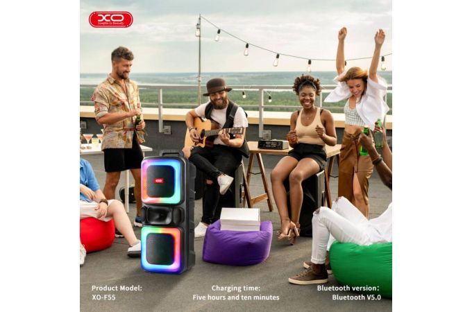 Активная напольная акустика XO F55 Boat Boat 8" Dual Speaker RGB Bluetooth Speaker 20W (with Remote Control + Wired Mic*1) Black