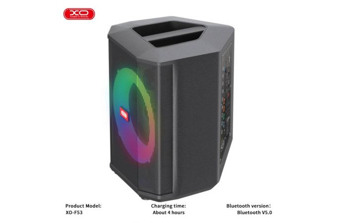 Активная напольная акустика XO F53 Star Shepherd EU 8-inch Speaker RGB Bluetooth 40W (with Remote Control + Wireless Mic*1 + US Converter*1) Black