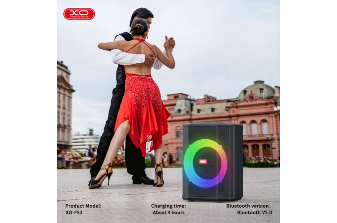 Активная напольная акустика XO F53 Star Shepherd EU 8-inch Speaker RGB Bluetooth 40W (with Remote Control + Wireless Mic*1 + US Converter*1) Black