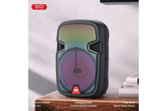 Активная напольная акустика XO F51 Color Jade Outdoor RGB Bluetooth (with remote control + wired microphone *1) Black