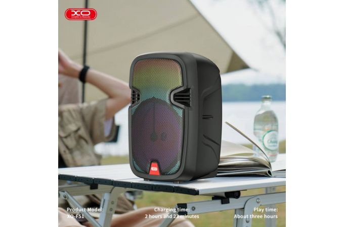 Активная напольная акустика XO F51 Color Jade Outdoor RGB Bluetooth (with remote control + wired microphone *1) Black