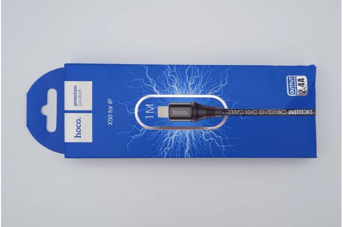 Кабель USB - Lightning HOCO X50, 2,4A (черный) 1м (в оплетке) (УЦЕНКА! МЯТАЯ УПАКОВКА)