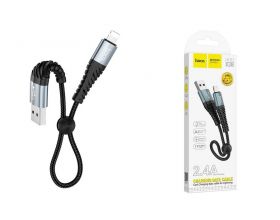 Кабель USB - Lightning HOCO X38, 2,4A (черный) 0,25м (в оплетке, с усиление сгиба)