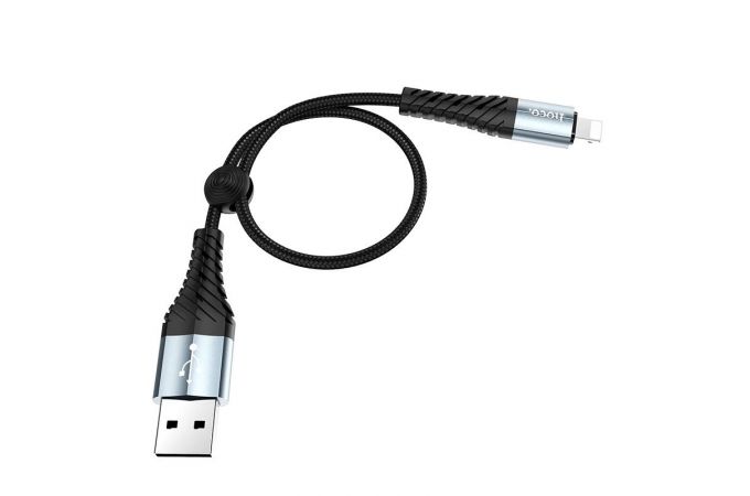 Кабель USB - Lightning HOCO X38, 2,4A (черный) 0,25м (в оплетке, с усиление сгиба)