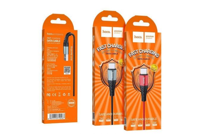 Кабель USB - USB Type-C HOCO X38, 3A (черный) 1м (в оплетке)