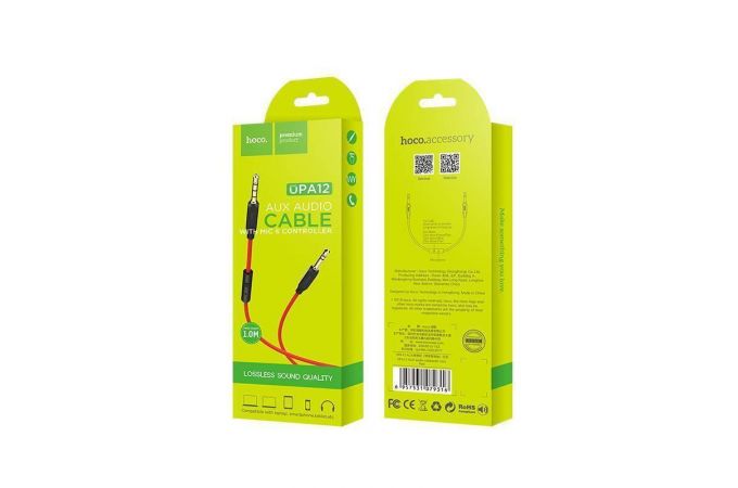 Кабель аудио AUX HOCO UPA12 AUX 3.5 1 метр красный с микрофоном