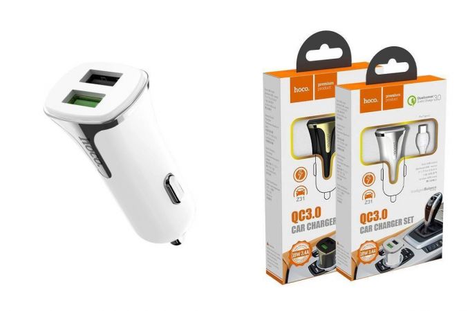 Автомобильное зарядное устройство АЗУ 2USB HOCO Z31 Universe double port QC3.0 (белый)