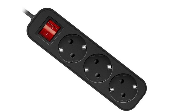 Сетевой удлинитель Defender G330 черный с выключ. 3,0метра, 3 розетки с заземл.,10А