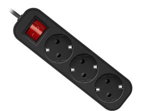 Сетевой удлинитель Defender G350 черный с выключ. 5,0метров, 3розетки с заземл.,10А