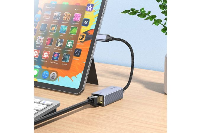 Переходник-адаптер HOCO UA37 Type-C ethernet (1000 Mbps) (серый)