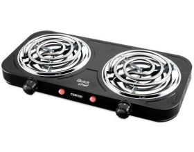 Плитка электрическая CENTEK CT-1509 черная 2000 Вт, 2 конфорки, ТЭН 140 мм, усиленный корпус