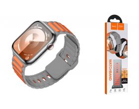 Ремешок для Apple Watch HOCO WA31 Flexible series two-color silicone strap (42/44/45/49 мм) серо-белый с оранжевым