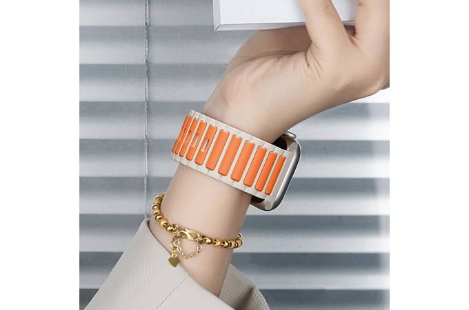 Ремешок для Apple Watch HOCO WA31 Flexible series two-color silicone strap (42/44/45/49 мм) серо-белый с оранжевым