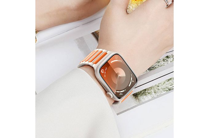 Ремешок для Apple Watch HOCO WA31 Flexible series two-color silicone strap (42/44/45/49 мм) серо-белый с оранжевым