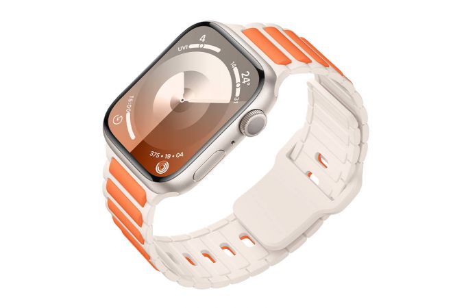 Ремешок для Apple Watch HOCO WA31 Flexible series two-color silicone strap (42/44/45/49 мм) звездно-белый с оранжевым