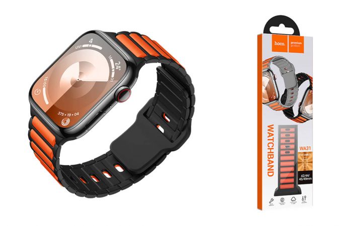 Ремешок для Apple Watch HOCO WA31 Flexible series two-color silicone strap (38/40/41 мм) черно-белый с оранжевым