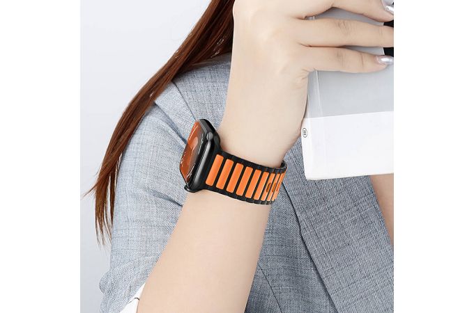 Ремешок для Apple Watch HOCO WA31 Flexible series two-color silicone strap (38/40/41 мм) черно-белый с оранжевым