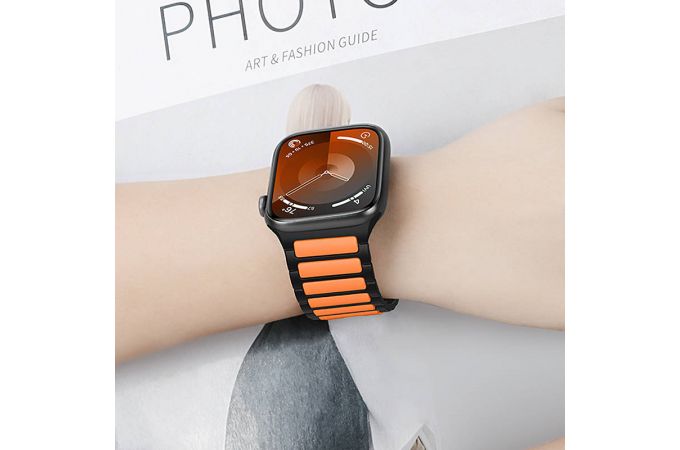 Ремешок для Apple Watch HOCO WA31 Flexible series two-color silicone strap (38/40/41 мм) черно-белый с оранжевым