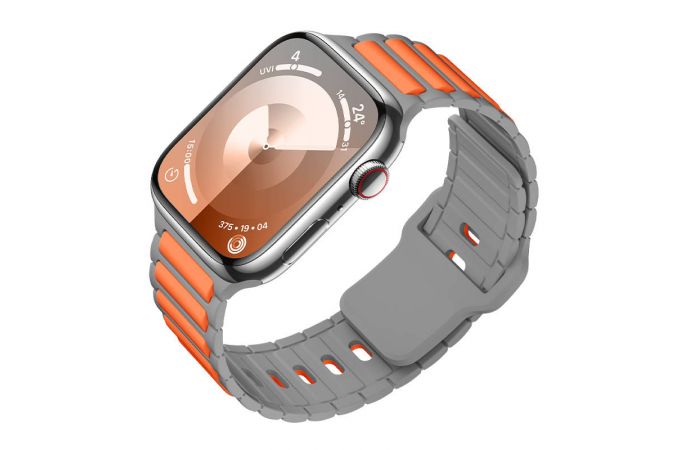 Ремешок для Apple Watch HOCO WA31 Flexible series two-color silicone strap (38/40/41 мм) серо-белый с оранжевым