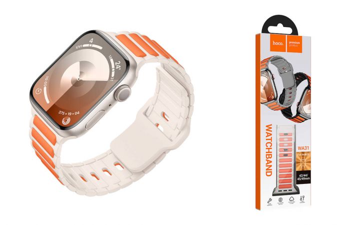Ремешок для Apple Watch HOCO WA31 Flexible series two-color silicone strap (38/40/41 мм) звездно-белый с оранжевым