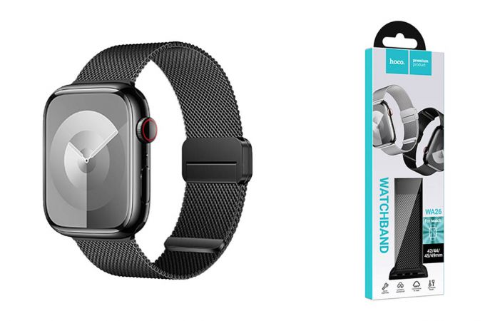 Ремешок для Apple Watch HOCO WA26 May series two-section double magnetic buckle milanese strap (42/44/45/49 мм) черный