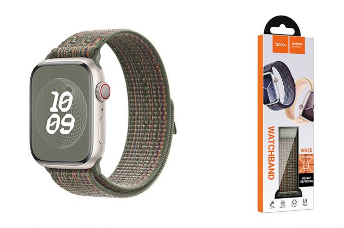 Ремешок для Apple Watch HOCO WA25 Original series nylon strap (42/44/45/49 мм)темно-зеленый с оранжевым