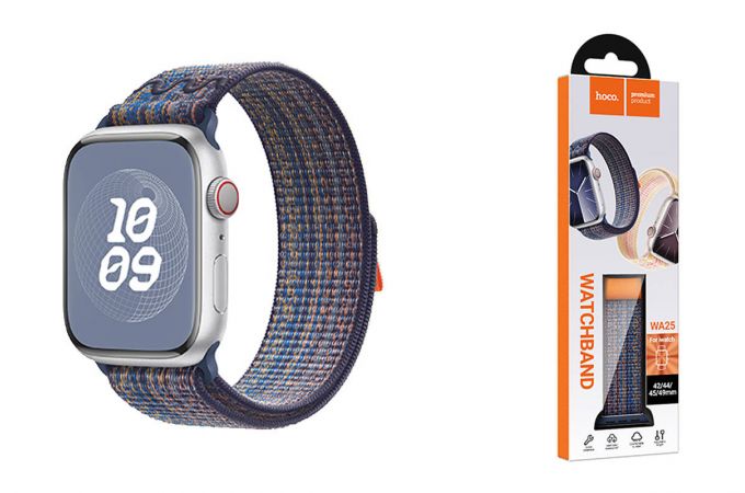 Ремешок для Apple Watch HOCO WA25 Original series nylon strap (42/44/45/49 мм) динамичный королевский синий с оранжевым